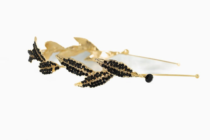 Gold Leaf Crystal Headband – Black