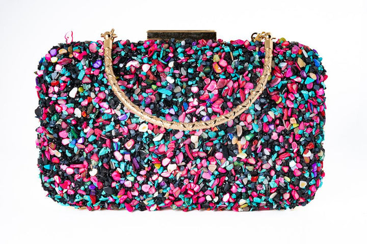Multicolored Stone-Embellished Clutch