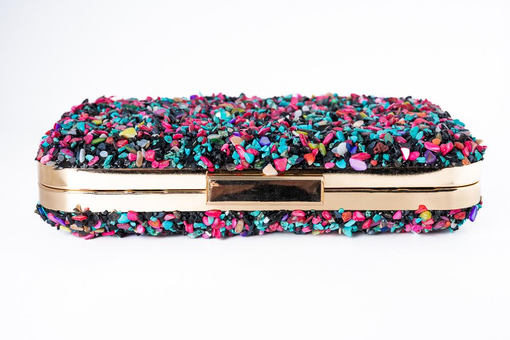 Multicolored Stone-Embellished Clutch