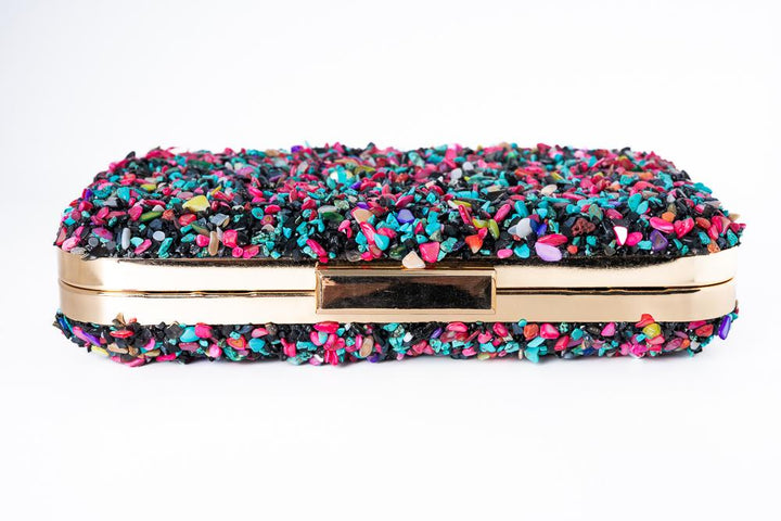 Multicolored Stone-Embellished Clutch
