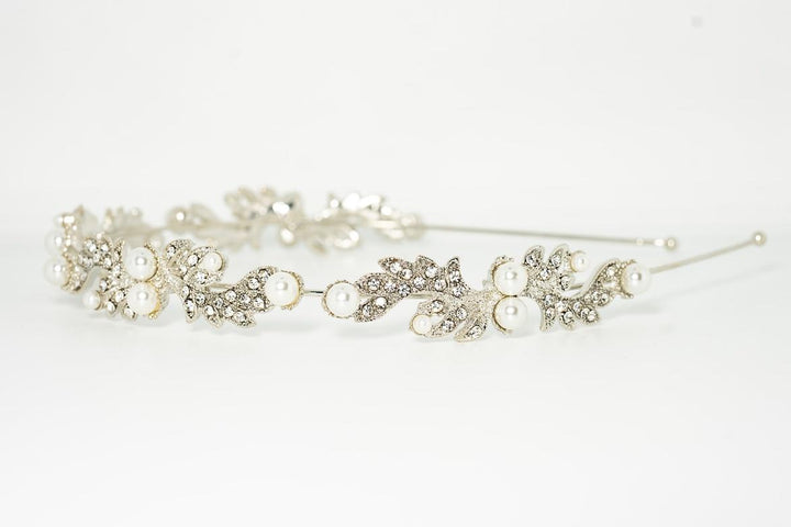 Silver Pearl & Crystal Leaf Headband